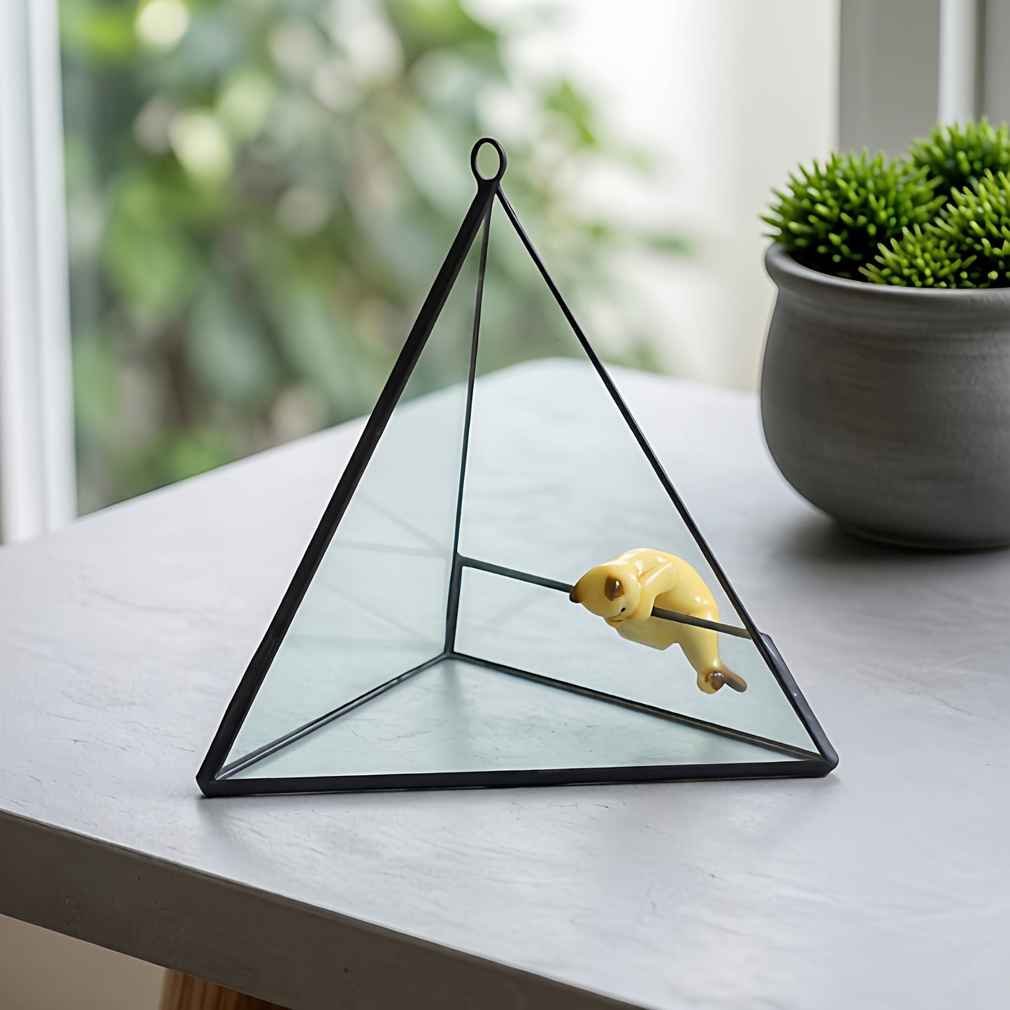 Geometric glass conservatory, triangular flower vase